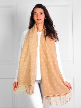 Cashmere Feeling Paisley & Polka-Dot Scarf with Fringes